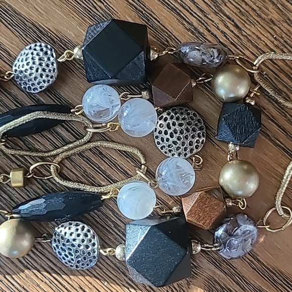 Layered Bead & Wood Necklace Triple Strand Boho Rustic Festival - Picture 4 of 6